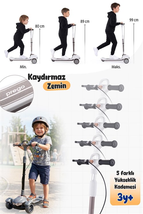 Prego Veyron Bluetoothlu Müzikli Işıklı Çocuk Scooter Bej K-660
