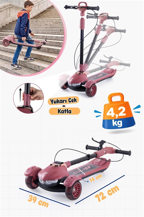 Prego Veyron Bluetoothlu Müzikli Işıklı Çocuk Scooter Kırmızı  K-660