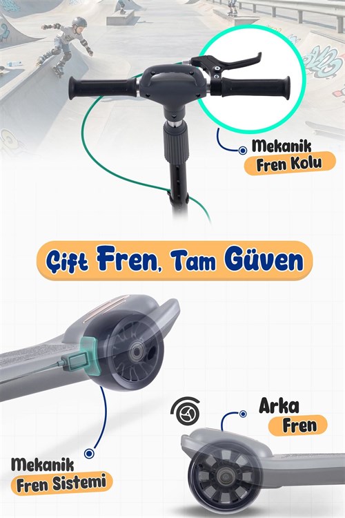 Prego Veyron  Bluetoothlu Müzikli Işıklı Çocuk Scooter Gri K-660