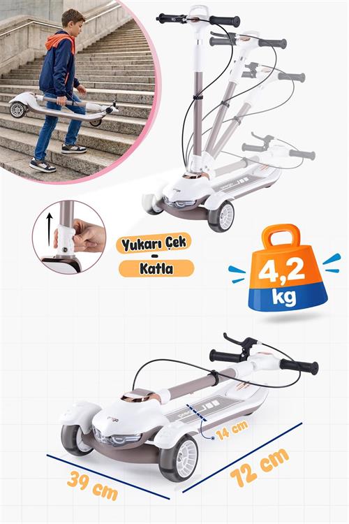 Prego Veyron Bluetoothlu Müzikli Işıklı Çocuk Scooter Bej K-660