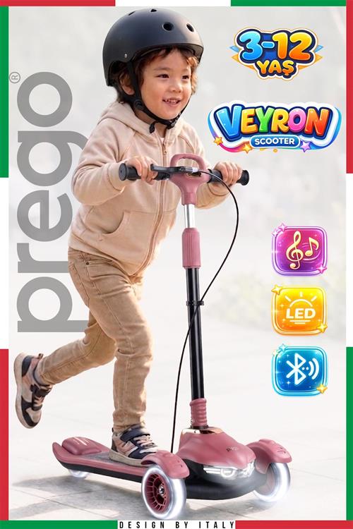 Prego Veyron Bluetoothlu Müzikli Işıklı Çocuk Scooter Kırmızı  K-660