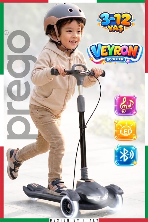 Prego Veyron  Bluetoothlu Müzikli Işıklı Çocuk Scooter Gri K-660