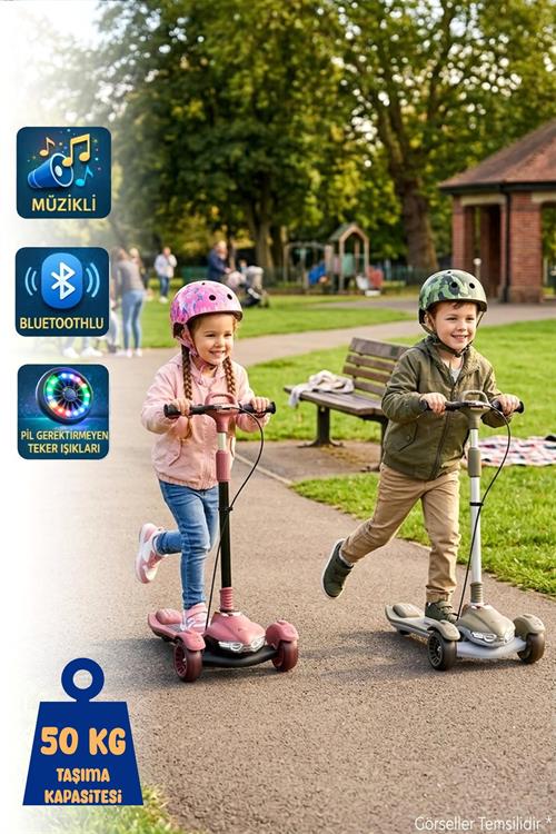 Prego Veyron  Bluetoothlu Müzikli Işıklı Çocuk Scooter Gri K-660