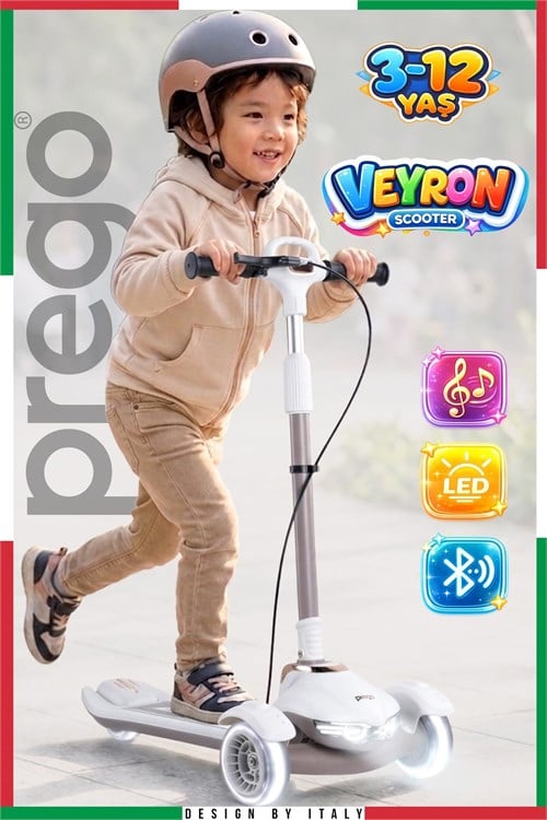 Prego Veyron Bluetoothlu Müzikli Işıklı Çocuk Scooter Bej K-660