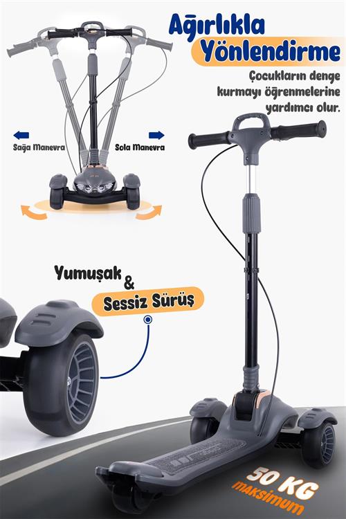 Prego Veyron  Bluetoothlu Müzikli Işıklı Çocuk Scooter Gri K-660