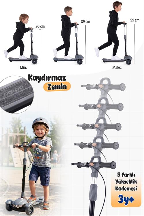 Prego Veyron  Bluetoothlu Müzikli Işıklı Çocuk Scooter Gri K-660