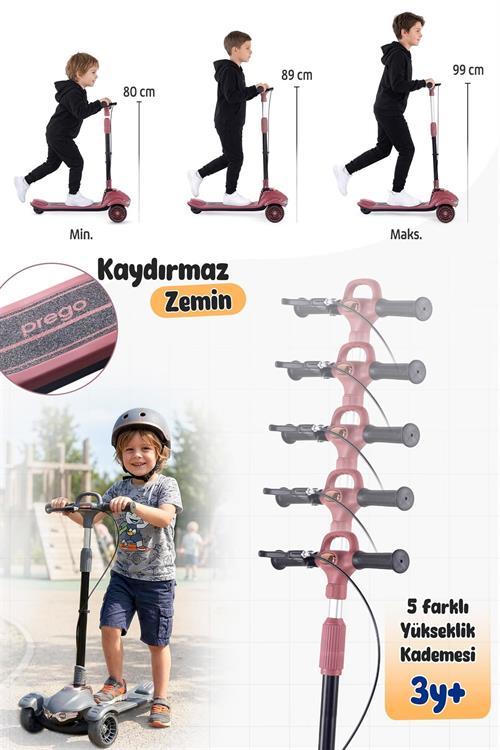 Prego Veyron Bluetoothlu Müzikli Işıklı Çocuk Scooter Kırmızı  K-660