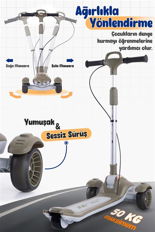 Prego Veyron Bluetoothlu Müzikli Işıklı Çocuk Scooter Yeşil K-660