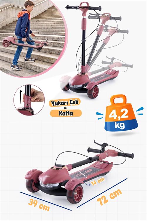 Prego Veyron Bluetoothlu Müzikli Işıklı Çocuk Scooter Kırmızı  K-660