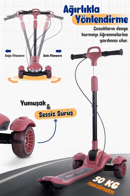Prego Veyron Bluetoothlu Müzikli Işıklı Çocuk Scooter Kırmızı  K-660