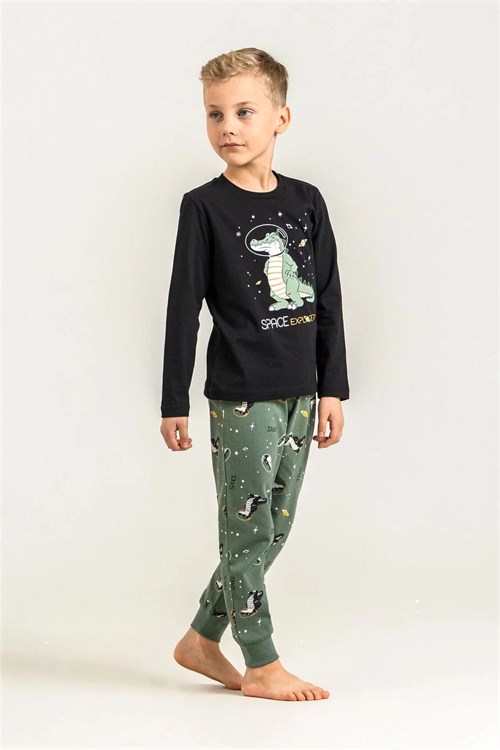 RolyPoly Erkek Çocuk Baskılı Pijama Takımı Siyah RP3862-3