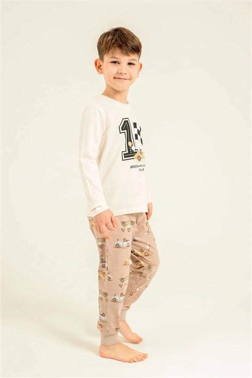 RolyPoly Erkek Çocuk Baskılı Pijama Takımı Ekru RP3875-3