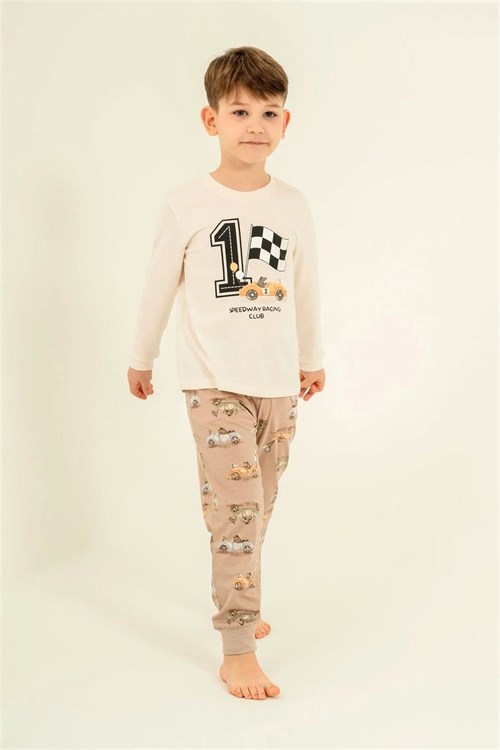RolyPoly Erkek Çocuk Baskılı Pijama Takımı Ekru RP3875-3