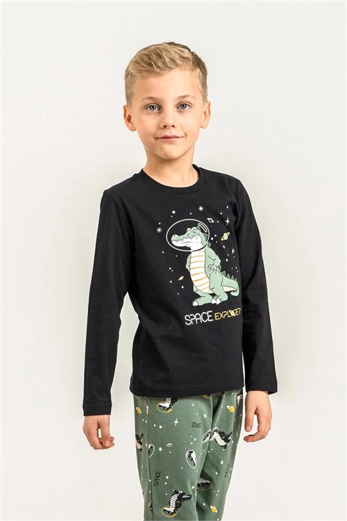 RolyPoly Erkek Çocuk Baskılı Pijama Takımı Siyah RP3862-3