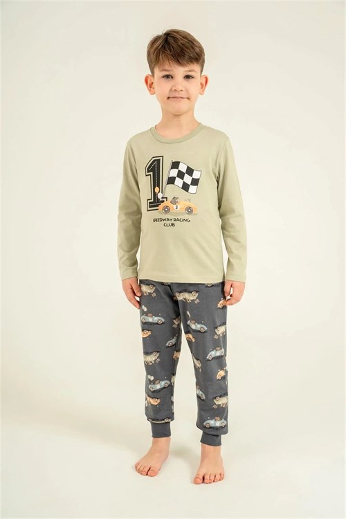 RolyPoly Erkek Çocuk Baskılı Pijama Takımı Yeşil RP3875-3