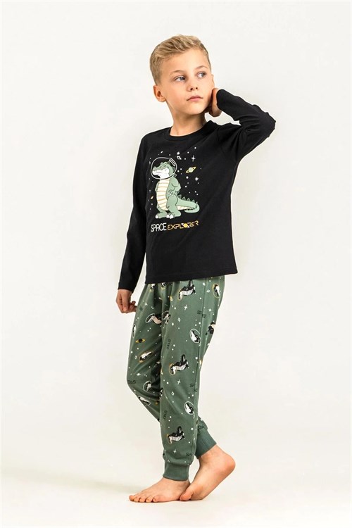 RolyPoly Erkek Çocuk Baskılı Pijama Takımı Siyah RP3862-3
