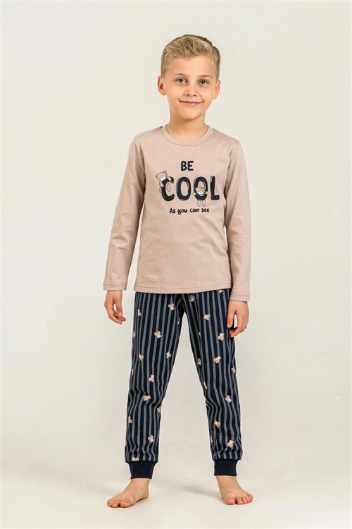 RolyPoly Erkek Çocuk Baskılı Pijama Takımı Bej RP3870-3
