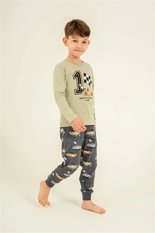 RolyPoly Erkek Çocuk Baskılı Pijama Takımı Yeşil RP3875-3