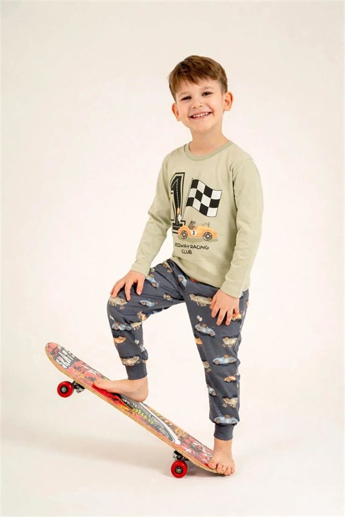 RolyPoly Erkek Çocuk Baskılı Pijama Takımı Yeşil RP3875-3