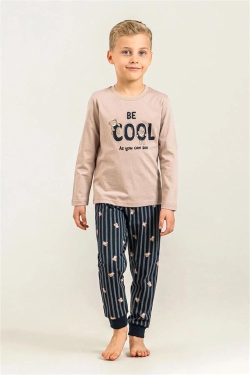 RolyPoly Erkek Çocuk Baskılı Pijama Takımı Bej RP3870-3