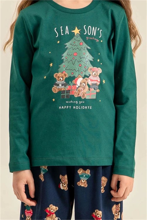 RolyPoly Kız Çocuk Baskılı Pijama Takımı Yeşil RP3918-3