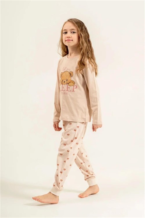 RolyPoly Kız Çocuk Baskılı Pijama Takımı Bej RP3915-3