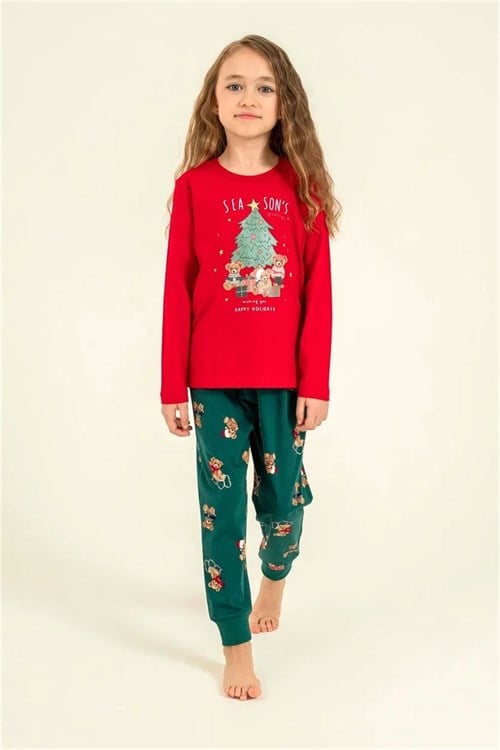 RolyPoly Kız Çocuk Baskılı Pijama Takımı Kırmızı RP3918-3