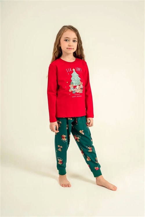 RolyPoly Kız Çocuk Baskılı Pijama Takımı Kırmızı RP3918-3