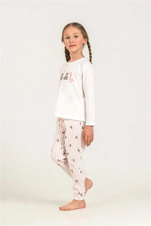 RolyPoly Kız Çocuk Baskılı Pijama Takımı Beyaz  RP3912-3