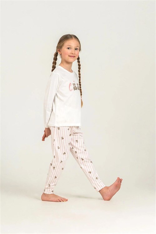 RolyPoly Kız Çocuk Baskılı Pijama Takımı Beyaz  RP3912-3