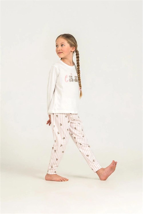RolyPoly Kız Çocuk Baskılı Pijama Takımı Beyaz  RP3912-3