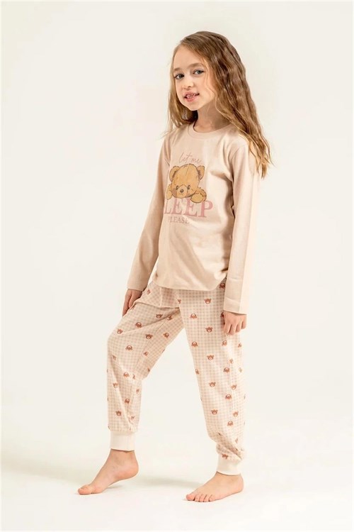 RolyPoly Kız Çocuk Baskılı Pijama Takımı Bej RP3915-3