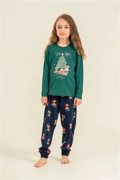 RolyPoly Kız Çocuk Baskılı Pijama Takımı Yeşil RP3918-3