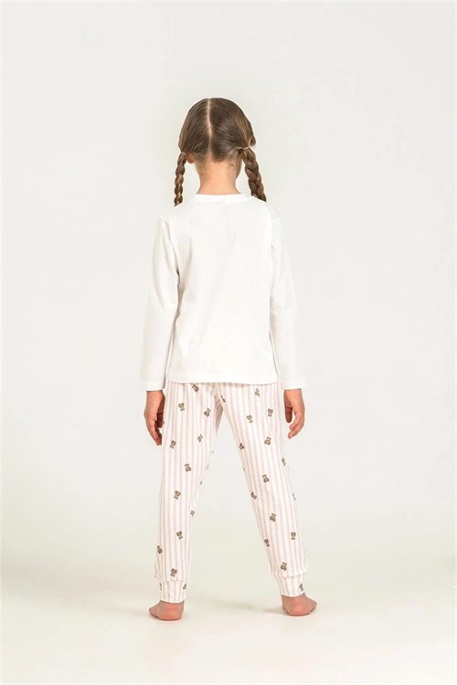 RolyPoly Kız Çocuk Baskılı Pijama Takımı Beyaz  RP3912-3