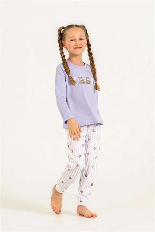 RolyPoly Kız Çocuk Baskılı Pijama Takımı Lila RP3912-3
