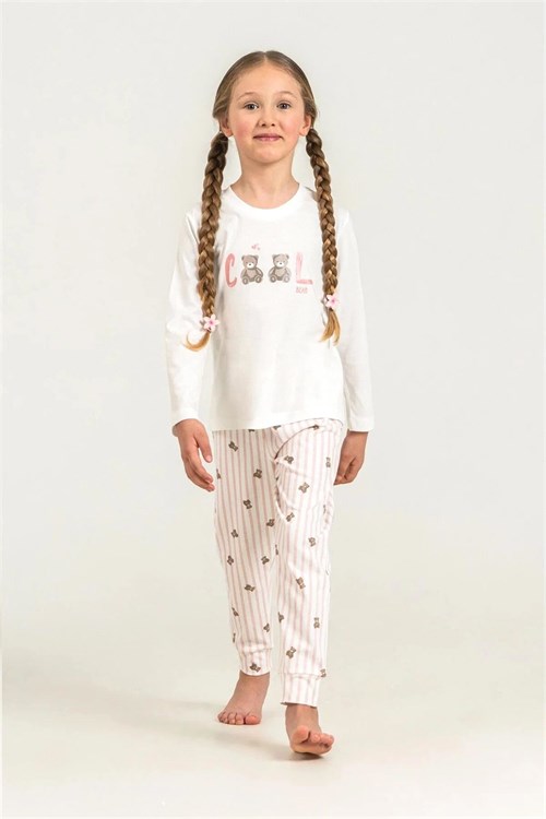 RolyPoly Kız Çocuk Baskılı Pijama Takımı Beyaz  RP3912-3