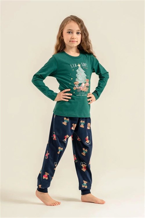 RolyPoly Kız Çocuk Baskılı Pijama Takımı Yeşil RP3918-3