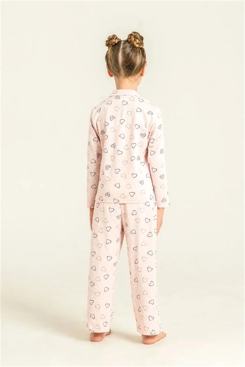 RolyPoly Kız Çocuk Gömlek Pijama Takımı Pudra RP3903-3