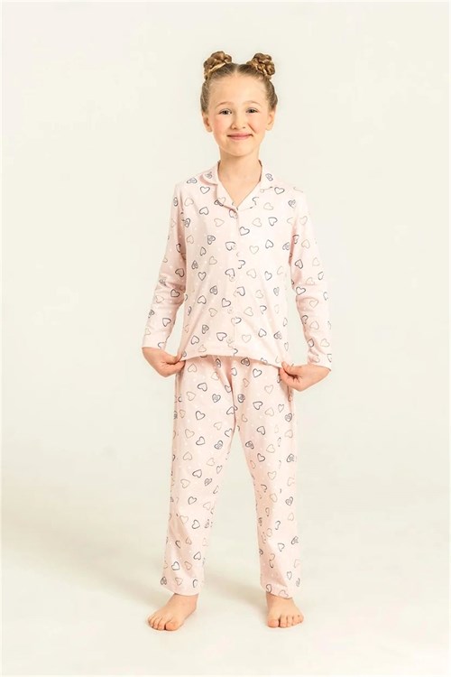 RolyPoly Kız Çocuk Gömlek Pijama Takımı Pudra RP3903-3