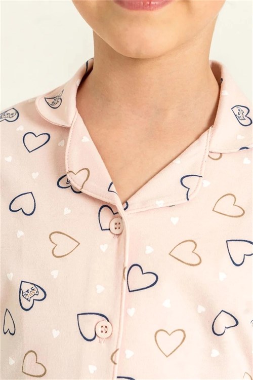 RolyPoly Kız Çocuk Gömlek Pijama Takımı Pudra RP3903-3