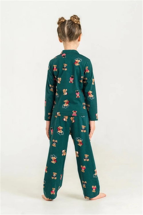 RolyPoly Kız Çocuk Winter Bear Gömlek Pijama Takımı Yeşil RP3919-3
