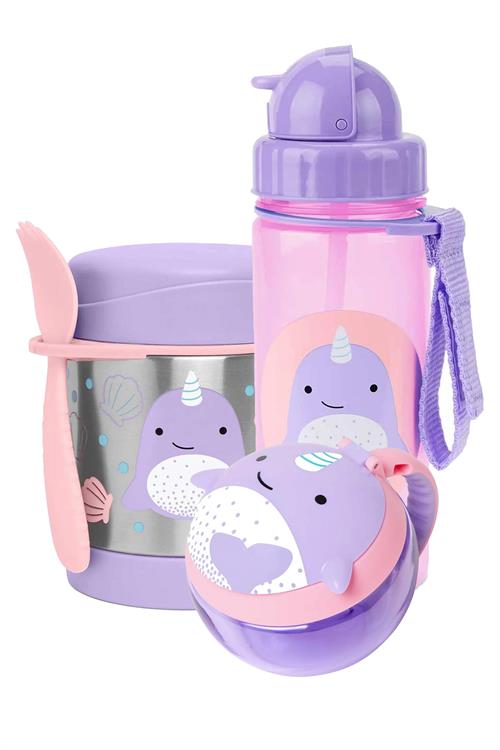 Skip Hop Zoo Beslenme Seti Narwhal Pipetli Suluk - Çerez Kabı - Çelik Termos