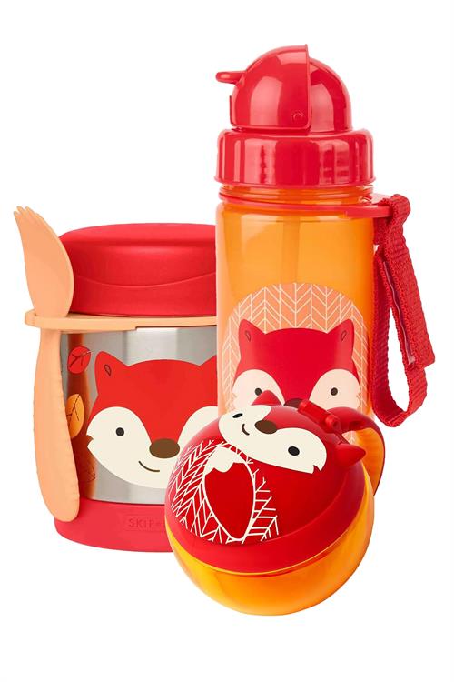 Skip Hop Zoo Beslenme Seti Tilki Pipetli Suluk - Çerez Kabı - Çelik Termos