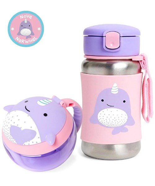 Skip Hop Zoo Paslanmaz Çelik Suluk - Çerez Kabı Narwhal Seti