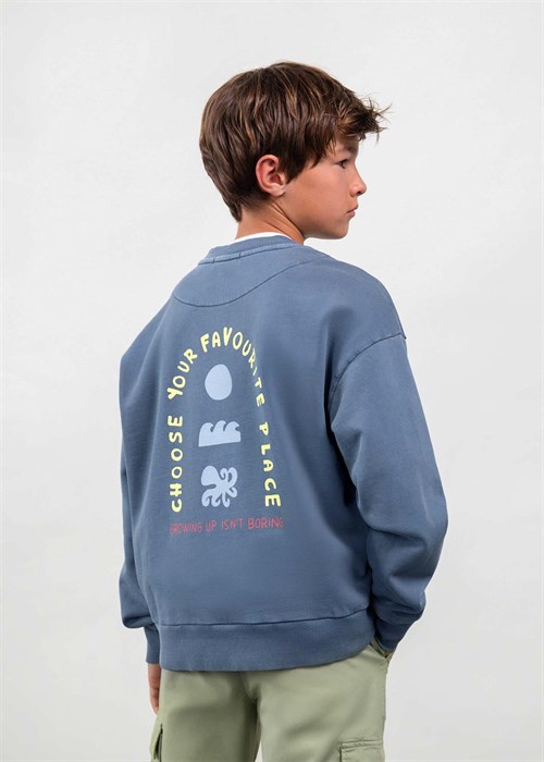 The Boston Kids Erkek Çocuk Baskılı Sweatshirt Mavi 6423