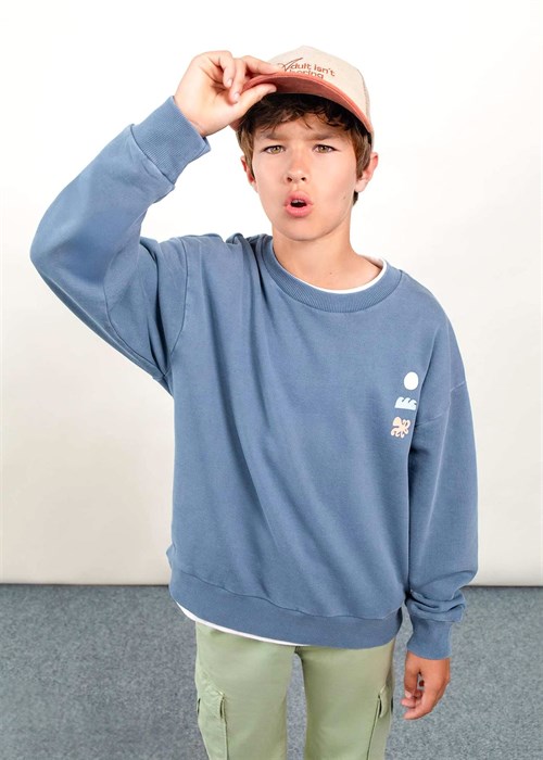 The Boston Kids Erkek Çocuk Baskılı Sweatshirt Mavi 6423