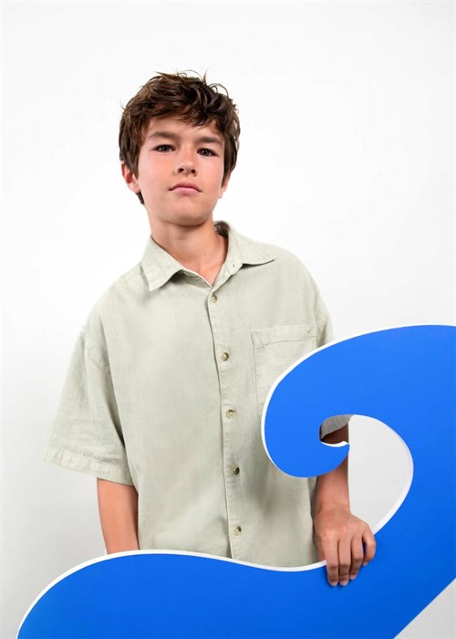 The Boston Kids Erkek Çocuk Keten Kısa Kollu Gömlek Yeşil 6179