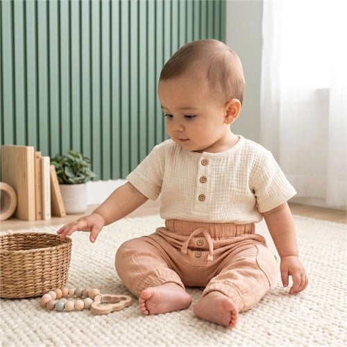 Tiffany Baby Bebek Lycra Theme Müslin Düğmeli Pantolon Bej 26006