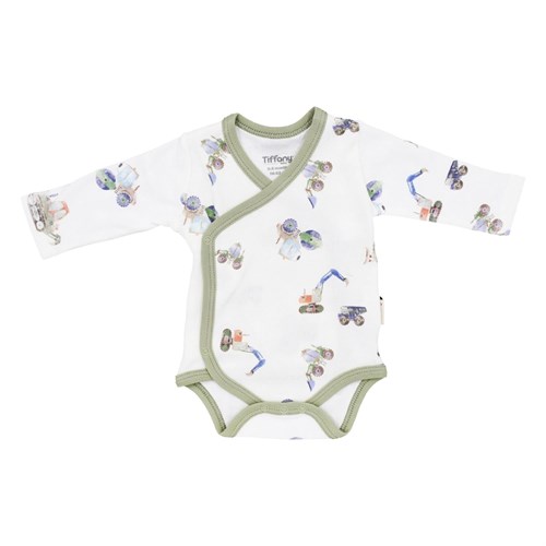 Tiffany Baby Erkek Bebek Work Machine Theme Kruvaze Badi Beyaz/Yeşil INT 24 13022