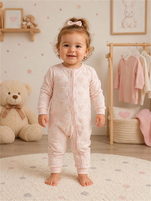 Tiffany Baby Kız Bebek Puffy Love Theme Fermuarlı Tulum Pudra 31033